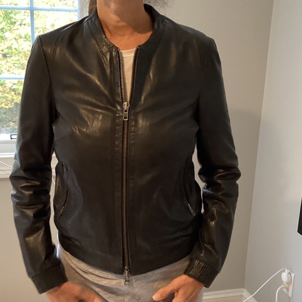 Muubaa Black Leather Bomber Jacket